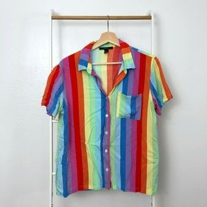 Forever 21 Rainbow Striped Casual Button Up Shirt
